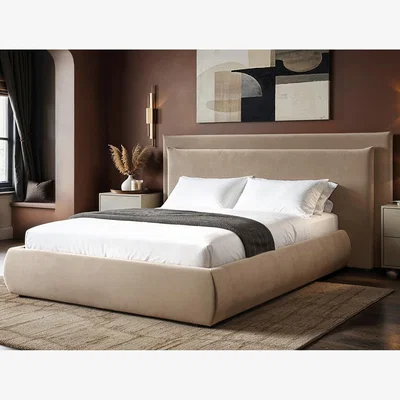 The Range Sigrid Sand Velvet Cushion Headboard Ottoman Bed - Sand