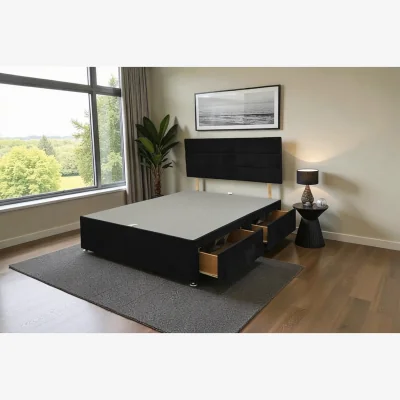 The Range York Black Plush 6FT Divan Storage Bed Base No Mattress with 4 Drawers & Headboard - Super King - Black / Double