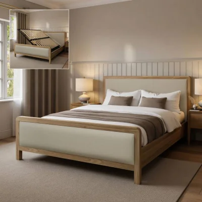 The Range XR Living Leonie Shadow Ottoman Wooden Bed Frame - Ash/Natural / Double