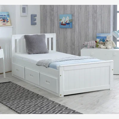 The Range Mission Wooden Solid Honey Pine Storage Bed Drawers Furniture  - White / Single
