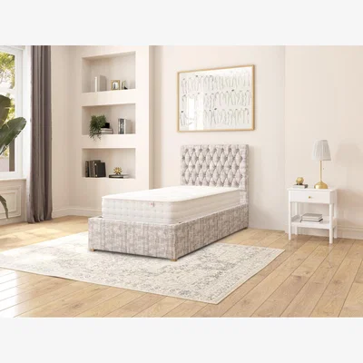 The Range Monroe Fabric Ottoman Storage Bed, Distressed Velvet Fabric - Platinum / Single