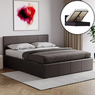 The Range Lisbon Faux Leather Ottoman Bed & Gel Memory Foam Pocket Spring Mattress - Brown / Double