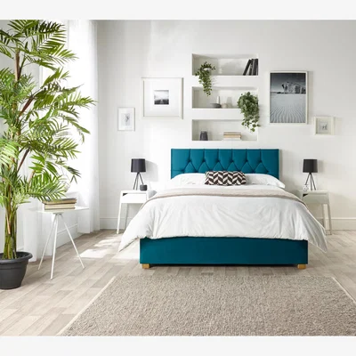The Range Catherine Lansfield Boutique Ottoman Bed in Emerald Velvet - Emerald