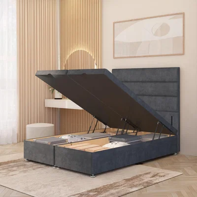 The Range Horizona Storage Ottoman Bed and 54 Floor Standing Headboard Velvet - Charcoal / Single