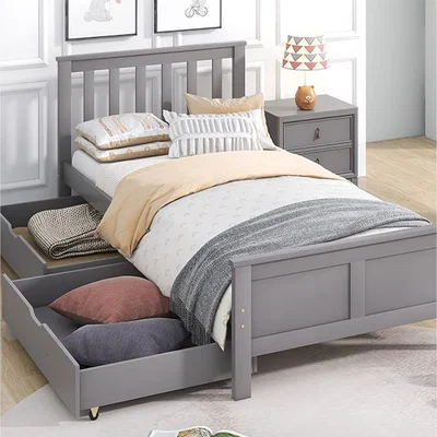 The Range Solid Pine Single Storage Bed Frame with Drawers - Grey