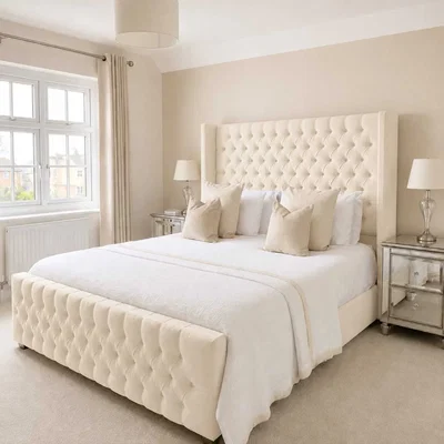 The Range Bellavita Gas Lift Storage Bed With Chesterfield Tufted Headboard - Cream / Single