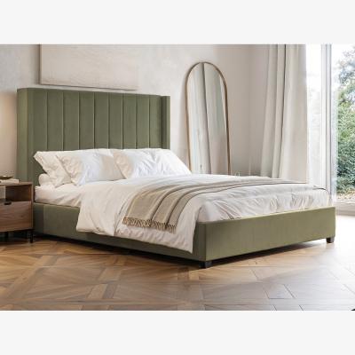 The Range Tiggy Khaki Velvet Ottoman Bed with Winged Headboard - Green