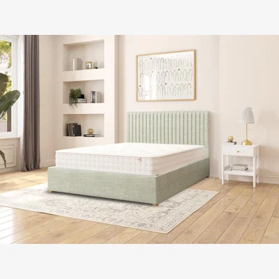 The Range Grant Fabric Ottoman Storage Bed, Pure Pastel Cotton Fabric - Eau De Nil / King