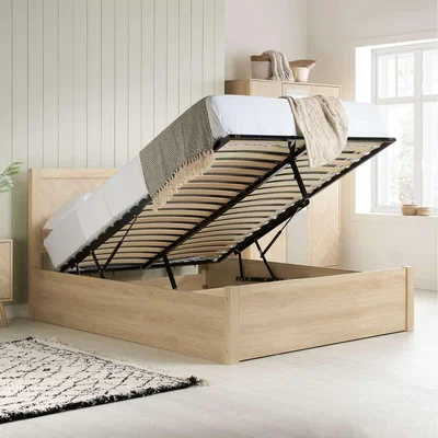 The Range Ottoman Bed Frame Oak Brown Wooden Birlea Herringford - Oak / 83.2kg