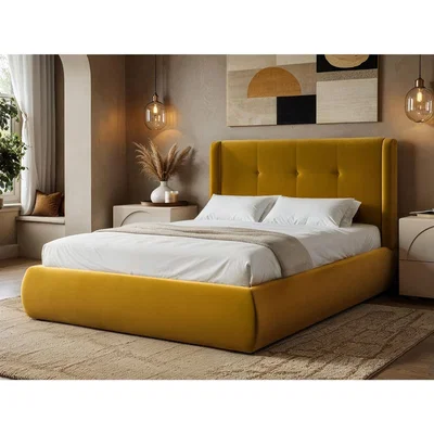 The Range Monte Gold Velvet Winged Button Headboard Ottoman Bed - Gold