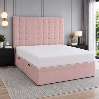 The Range Luxury Diana Upholstered Storage Bed With Elegant Headboard Bed Pink - Pink / King
