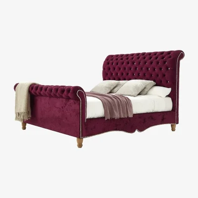 The Range Royal Touch Velvet Upholstered Ottoman Bed - Maroon / King