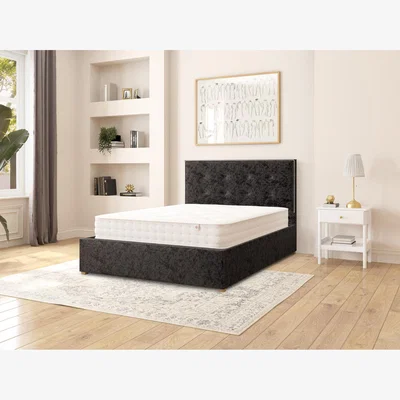 The Range Presley Fabric Ottoman Storage Bed, Mirazzi Velvet Fabric - Black / Double