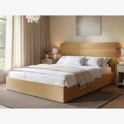 The Range Atlas Ottoman Bed Sand Velvet - Sand