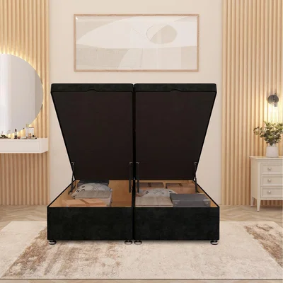 The Range Horizona Storage Ottoman Bed and 54 Floor Standing Headboard Velvet - Black / Double
