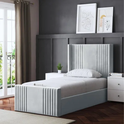 The Range Elara Winged Ottoman Panel Bed with Headboard - SILVER / Single