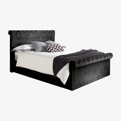The Range Mayfair Chesterfield Sleigh Ottoman Velvet Bed Frame - Black / Single