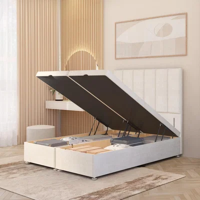 The Range Austin Plush Velvet Ottoman Divan Bed End Opening with Floor Standing Headboard - Ivory / Small Double