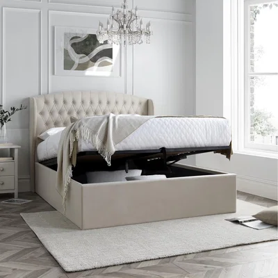 The Range Warwick Natural Velvet Ottoman Bed - Natural / Double