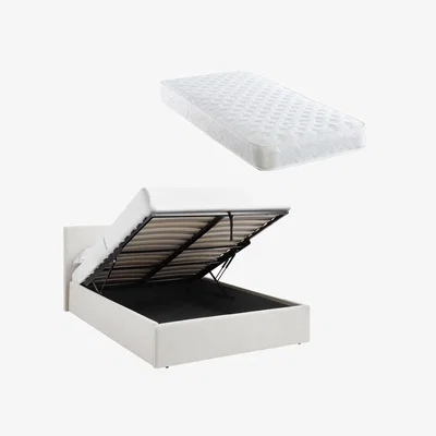 The Range TEDDY BOUCLE 3FT Single Ottoman Bed White Fabric Frame + Sprung Mattress - Boucle White