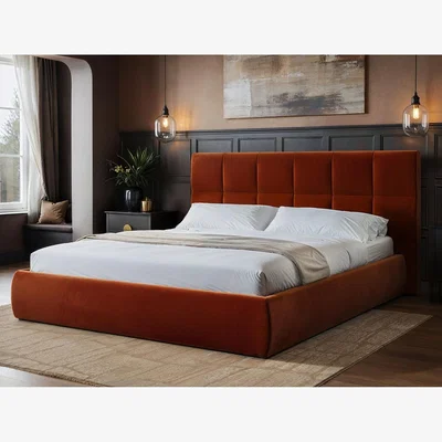 The Range Mika Burnt Orange Velvet Ottoman Bed - Burnt Orange