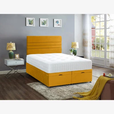 The Range Napster Divan Bed 54 inch Headboard Ottoman Plush - Mustard