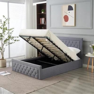 The Range Upholstered Stitched High Headboard Ottoman Bed Frame - Grey / King / 68kg / Yes / Bed With Hybrid Mattress