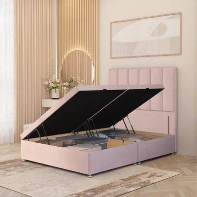 The Range Austin Plush Velvet Solid Wood Ottoman Bed Side Opening Floor Standing Headboard - Pink / King