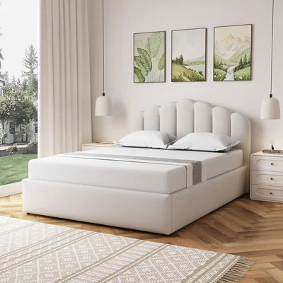 The Range Ranson Fabric 150cm King Ottoman Bed Frame - Beige - Beige