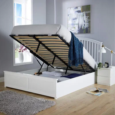 The Range Home Source Madrid Ottoman Storage Bed Frame with End Lift  - White / King