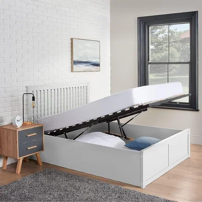 The Range MDF Wooden Ottoman Storage Bed with Hybrid Mattress - White / King