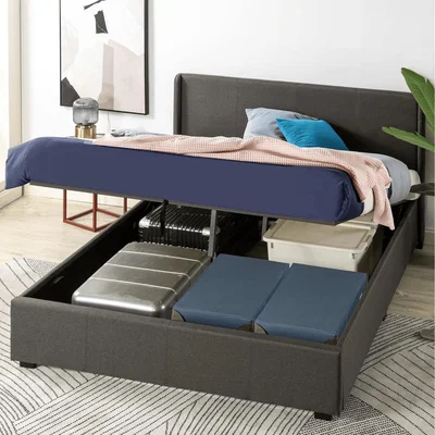 The Range Grey Ottoman Gas Lift Up Storage Bed Frame Upholstered Double - Grey