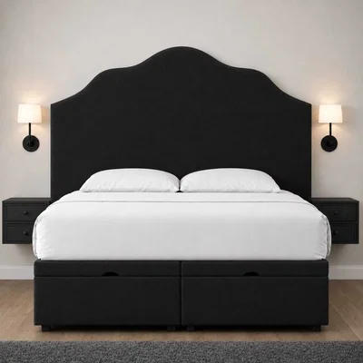 The Range Luxury Upholstered Gas Lift Storage Bed With Headboard - Black / Small Double