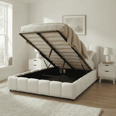 The Range Bubble White Boucle End Lift Ottoman Storage Bed Padded Headboard   - White / Double