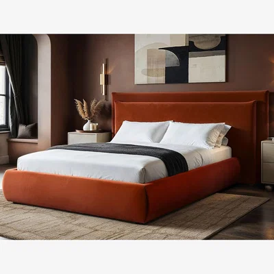 The Range Sigrid Burnt Orange Velvet Cushion Headboard Ottoman Bed - Burnt Orange