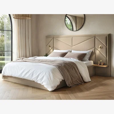 The Range Alice Hotel Ottoman Bed with USB Gold Lights Beige Velvet - Beige / Double