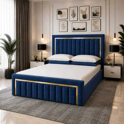The Range New Gold Strip Ottoman Bed Frame - Blue