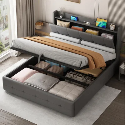 The Range PU Leather Double Ottoman Bed with Hydraulic Storage - Grey