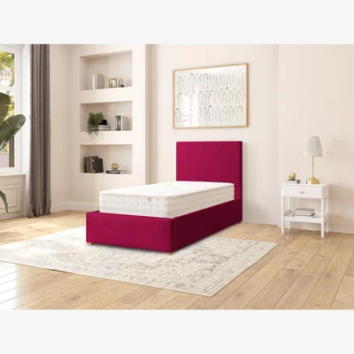 The Range Garland Fabric Ottoman Storage Bed, Plush Velvet Fabric - Berry / Single
