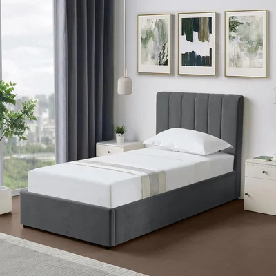 The Range Evelynne Fabric 90cm Single Ottoman Bed Frame with Storage - Dark Grey