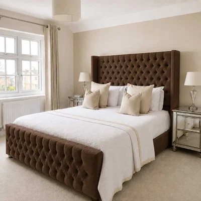 The Range Bellavita Gas Lift Storage Bed With Chesterfield Tufted Headboard - Brown / Small Double