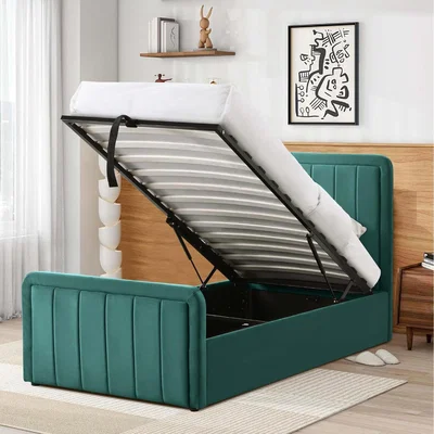 The Range Brushed Velvet Ottoman Bed Frame - Green / Single