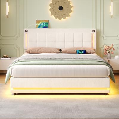The Range Double Velvet Charging Ottoman Bed with LED Lights - Beige