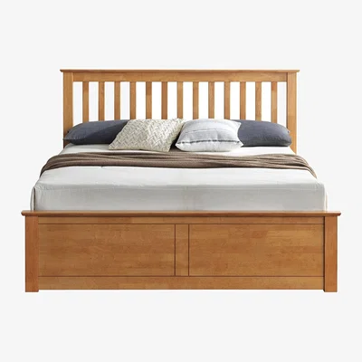 The Range Lodge Oak Wooden Storage Ottoman Bed - Oak / King