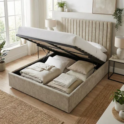 The Range Sollom Sand Ottoman Lift Up Upholstered Ribbed Bed Frame - Sand