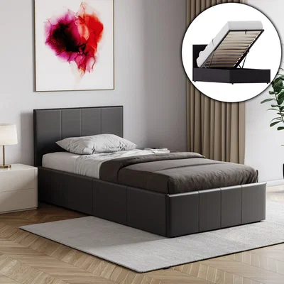 The Range Lisbon Faux Leather Ottoman Bed & Gel Memory Foam Pocket Spring Mattress - Black / Single