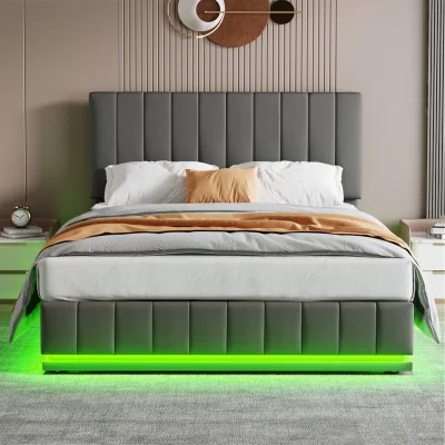 The Range Ottoman Lift Storage Bed with LED NO Mattress - Grey
