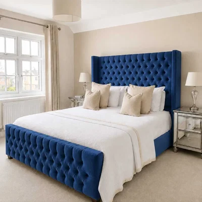 The Range Bellavita Gas Lift Storage Bed With Chesterfield Tufted Headboard - Blue / Small Double