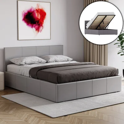 The Range Lisbon Faux Leather Ottoman Bed & Gel Memory Foam Pocket Spring Mattress - Grey / Double