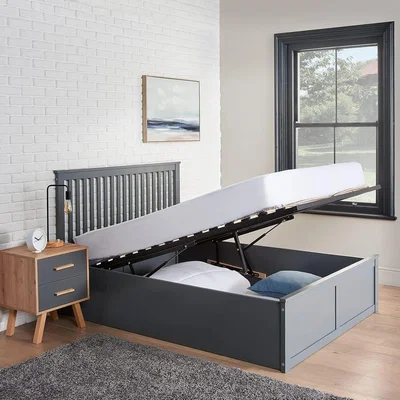 The Range Wooden Ottoman Bed Frame Bed with Storage - Grey / Double / No